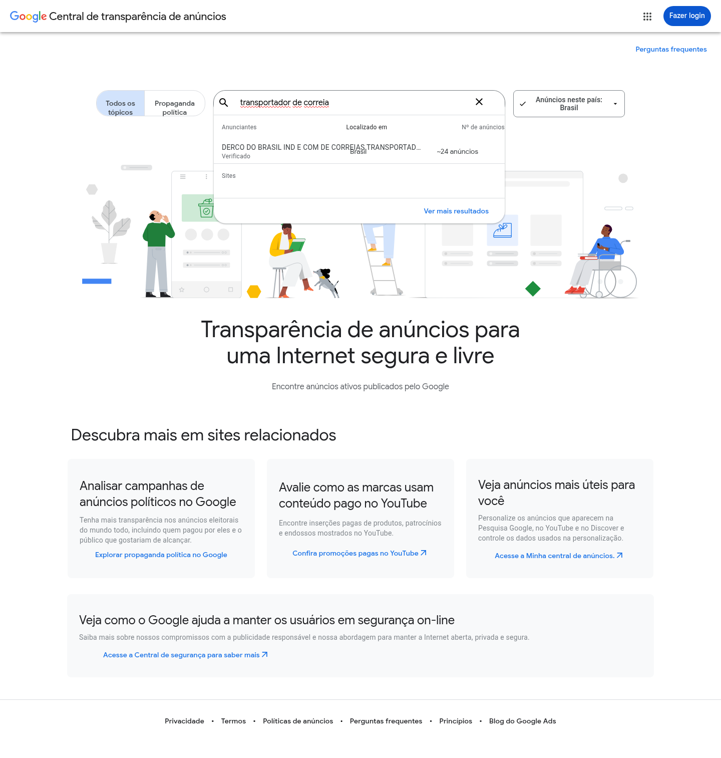 Print do Google Ads Transparency para transportador de correia